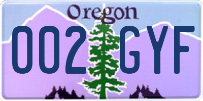 OR license plate 002GYF