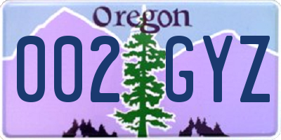 OR license plate 002GYZ