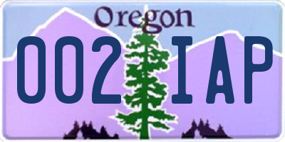 OR license plate 002IAP