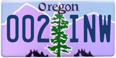 OR license plate 002INW