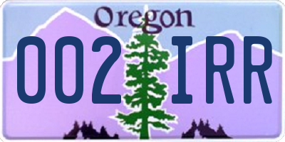 OR license plate 002IRR