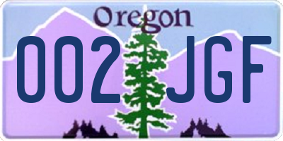 OR license plate 002JGF