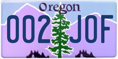 OR license plate 002JOF