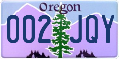 OR license plate 002JQY