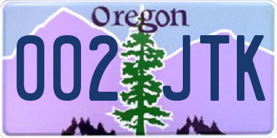 OR license plate 002JTK
