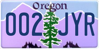 OR license plate 002JYR