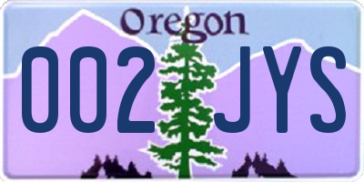 OR license plate 002JYS