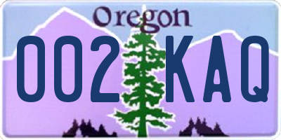 OR license plate 002KAQ