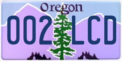 OR license plate 002LCD