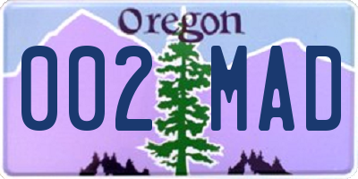OR license plate 002MAD