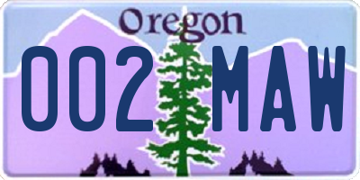 OR license plate 002MAW