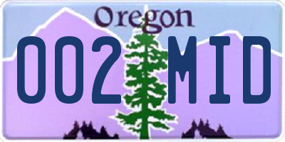 OR license plate 002MID