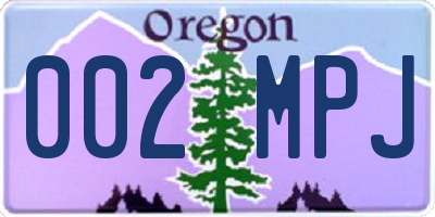 OR license plate 002MPJ