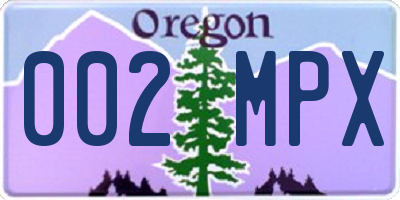 OR license plate 002MPX