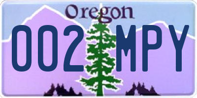 OR license plate 002MPY