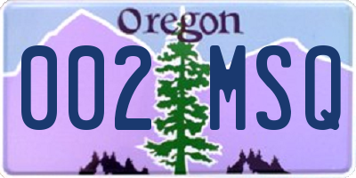 OR license plate 002MSQ