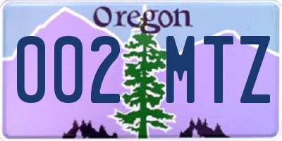 OR license plate 002MTZ