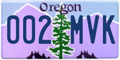 OR license plate 002MVK