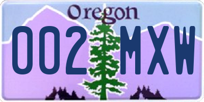 OR license plate 002MXW