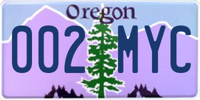 OR license plate 002MYC