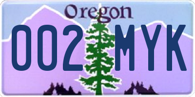 OR license plate 002MYK