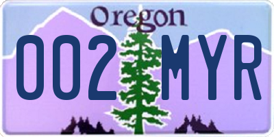 OR license plate 002MYR