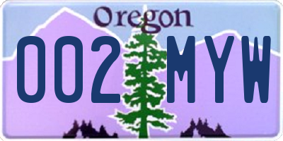 OR license plate 002MYW