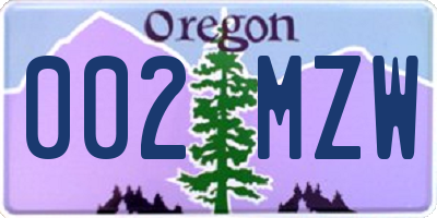 OR license plate 002MZW
