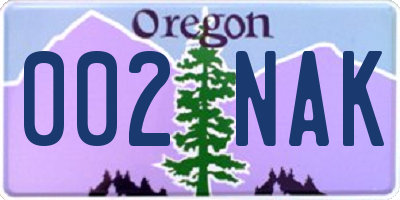 OR license plate 002NAK