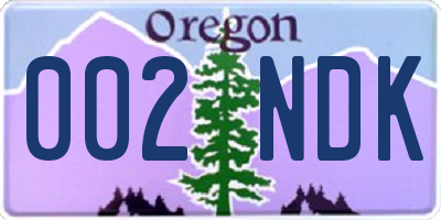 OR license plate 002NDK