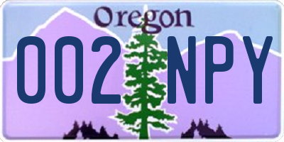 OR license plate 002NPY