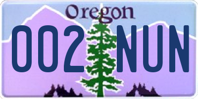 OR license plate 002NUN