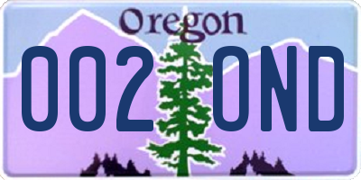 OR license plate 002OND