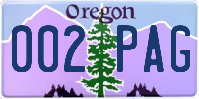 OR license plate 002PAG