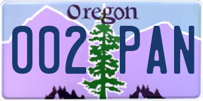 OR license plate 002PAN