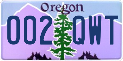 OR license plate 002QWT
