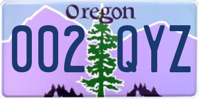 OR license plate 002QYZ