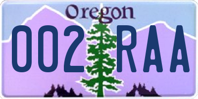 OR license plate 002RAA