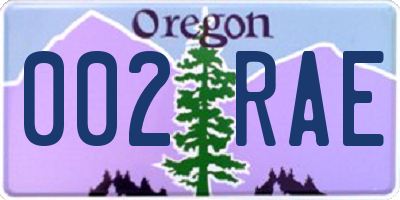 OR license plate 002RAE