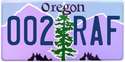 OR license plate 002RAF