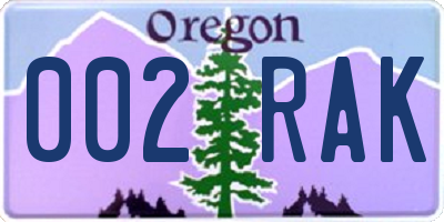 OR license plate 002RAK