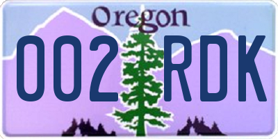 OR license plate 002RDK