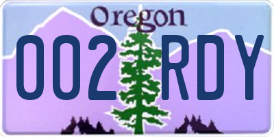 OR license plate 002RDY