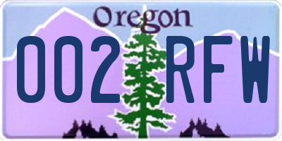 OR license plate 002RFW