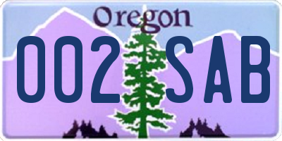 OR license plate 002SAB