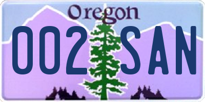 OR license plate 002SAN