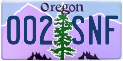 OR license plate 002SNF