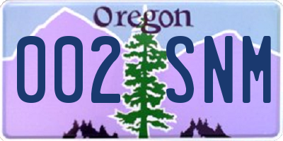 OR license plate 002SNM