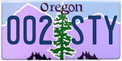 OR license plate 002STY
