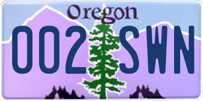 OR license plate 002SWN